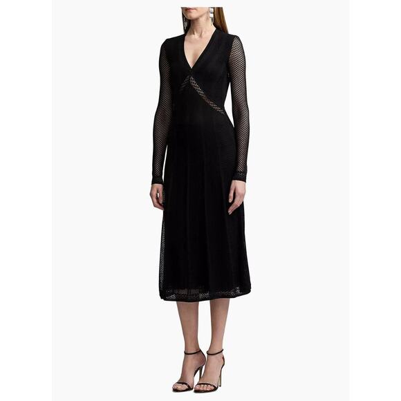 Ralph Lauren Collection Purple Label Pointelle Midi Dress Black Long Sleeve Midi - Picture 2 of 10